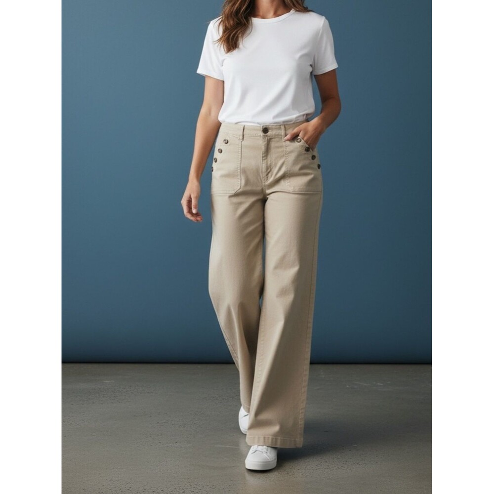 LOFT | Loft The High-Rise Wide-Leg Sailor Jeans Maritime Trousers Khaki NWT 32